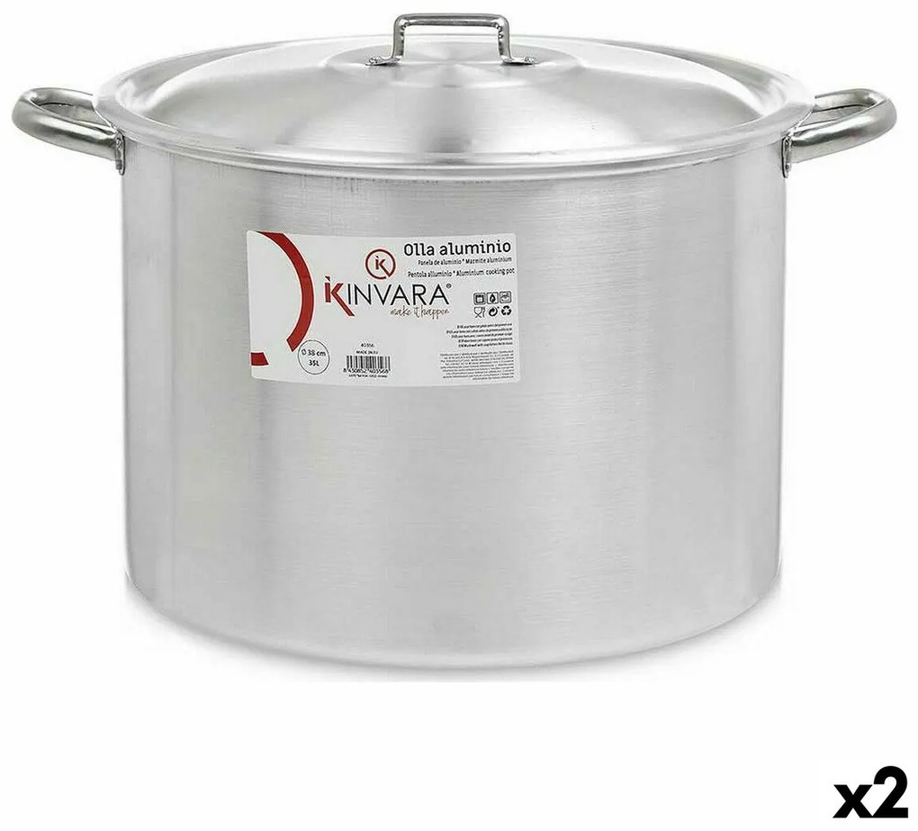 Κατσαρόλα με Καπάκι Kinvara Ασημί Αλουμίνιο 50,5 x 32 x 41 cm Ø 36 cm (x2)