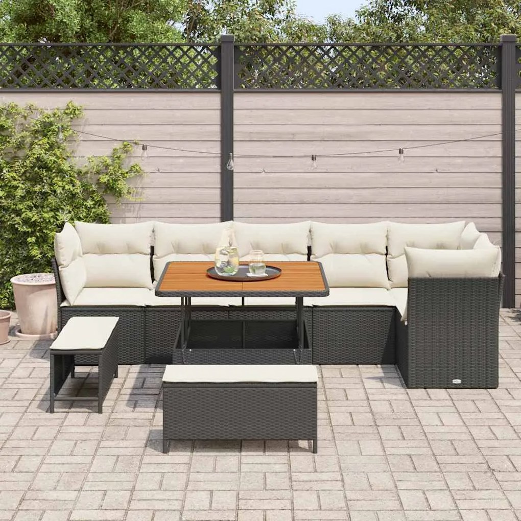 vidaXL Σετ Καναπέ Κήπου 9 pcs Μαύρο συνθετικό ρατάν