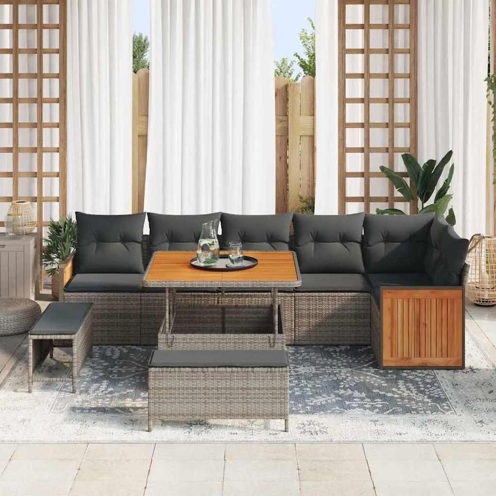vidaXL Σετ Καναπέ Κήπου με μαξιλάρι 9 pcs Γκρι 100 x 100 x 71 cm