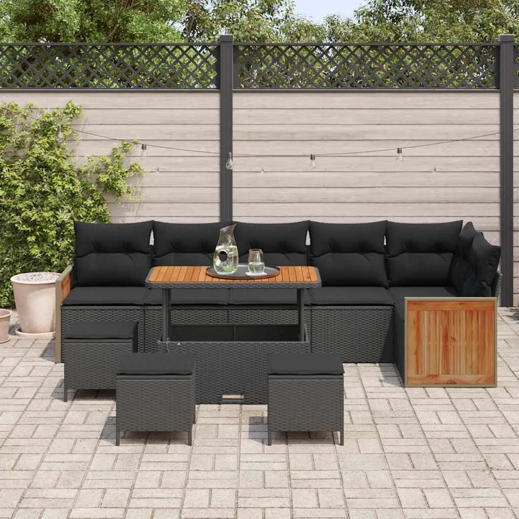 vidaXL Σετ Καναπέ Κήπου με μαξιλάρι 10 pcs Μαύρο 110 x 55 x 71 εκ