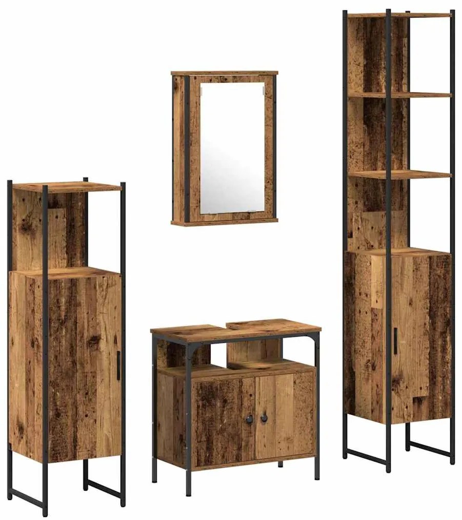 vidaXL Σετ Επίπλων Μπάνιου 4 pcs Παλαιό ξύλο 33 x 33 x 185.5 εκ