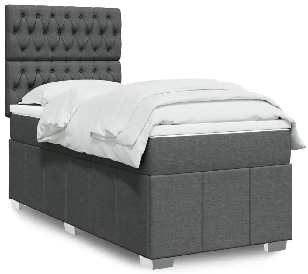 vidaXL Κρεβάτι Boxspring με Στρώμα Σκούρο Γκρι 100x200 εκ. Υφασμάτινο