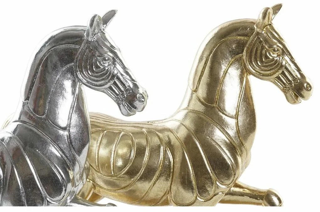 Διακοσμητική Φιγούρα DKD Home Decor 34 x 9,5 x 33,5 cm Άλογο Ασημί Χρυσό (x2)