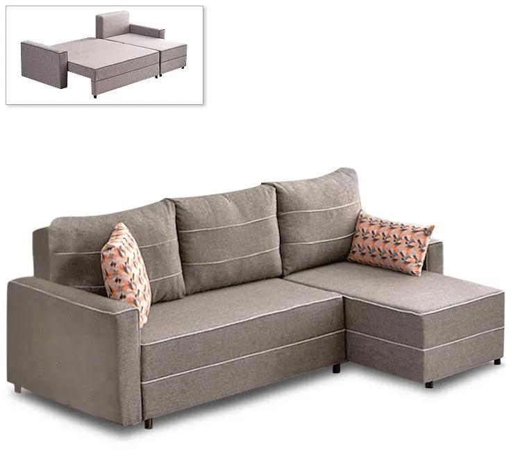 Γωνιακός καναπές - κρεβάτι Ece Megapap δεξιά γωνία υφασμάτινος με αποθηκευτικό χώρο χρώμα καφέ 242x150x88εκ.