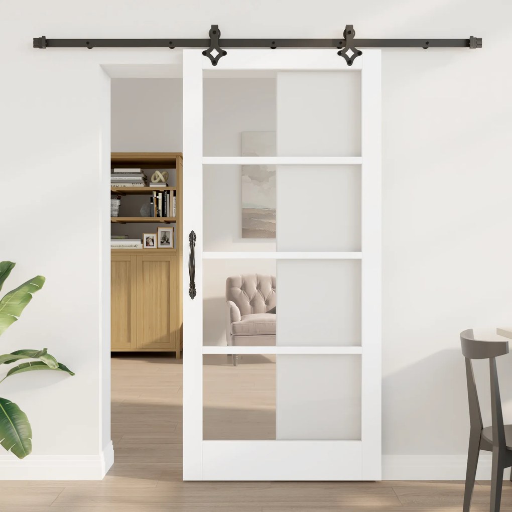 vidaXL Συρόμενη Πόρτα  με Σετ Υλικών Λευκό 93x202 εκ. Συμπαγές Ξύλο Πεύκου
