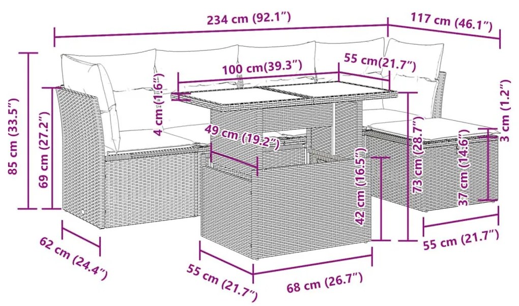 Σαλόνι Κήπου 6 Τεμαχίων από Γκρι Συνθετικό Ρατάν με Μαξιλάρια - Γκρι