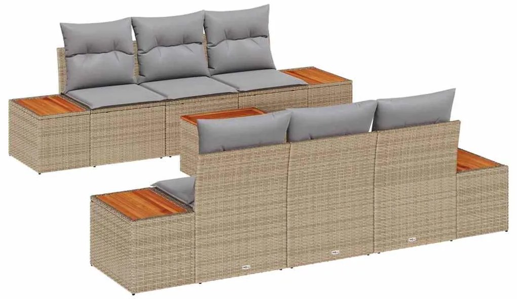 vidaXL Σετ Καναπέ Κήπου με μαξιλάρι 7 pcs Μπεζ Πολυ ράταν