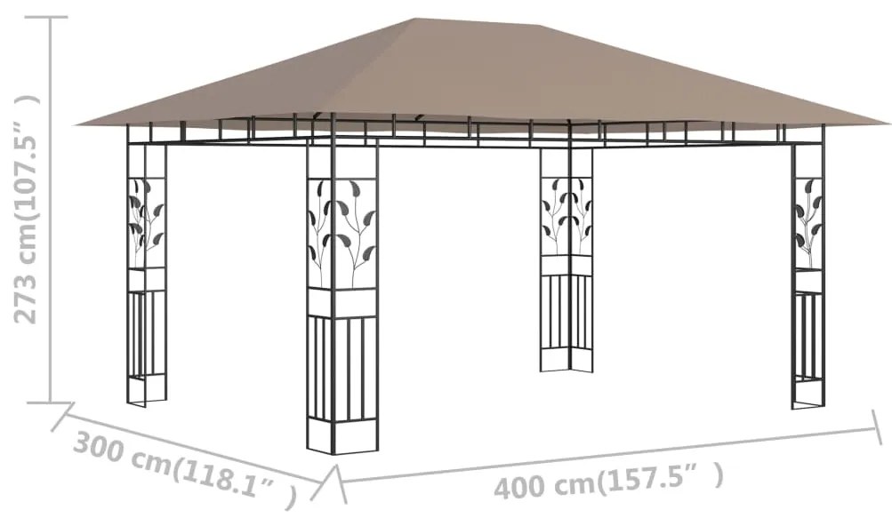 vidaXL Κιόσκι με Αντικουνουπικό Δίχτυ Taupe 4x3x2,73 μ. / 180 γρ./μ²