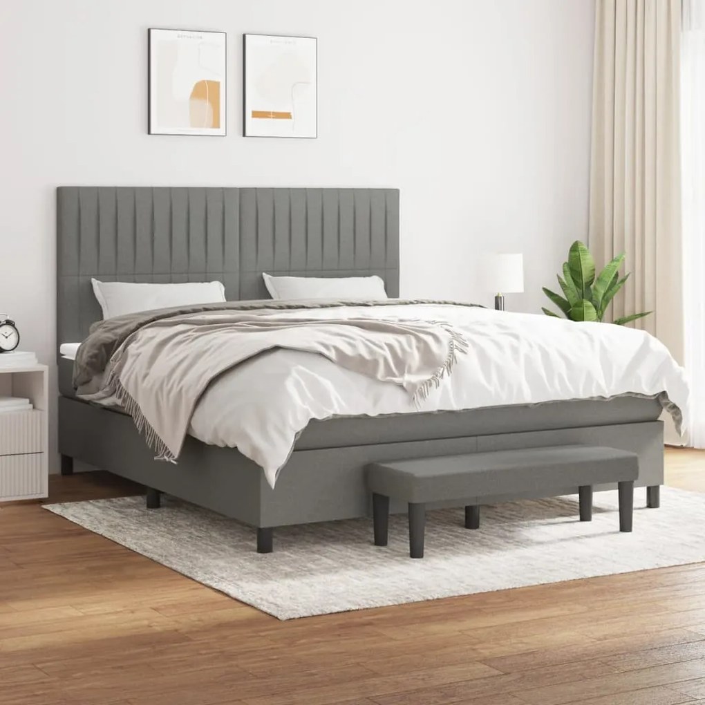 vidaXL Κρεβάτι Boxspring με Στρώμα Σκούρο Γκρι 160x200 εκ Υφασμάτινο