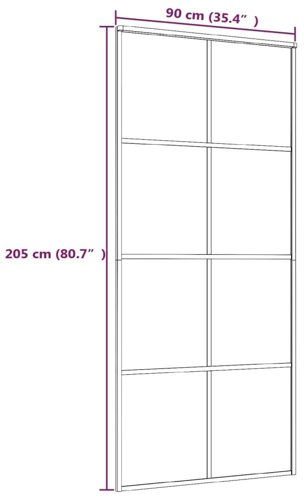 Συρόμενη Πόρτα Μαύρη 90 x 205 εκ. από Γυαλί ESG και Αλουμίνιο - Μαύρο