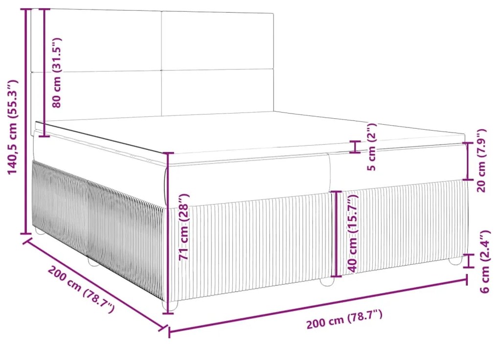 Κρεβάτι Boxspring με Στρώμα Μαύρο 200x200 εκ. Υφασμάτινο - Μαύρο