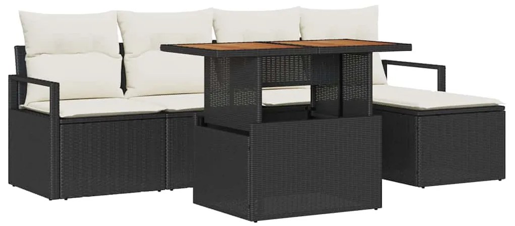 vidaXL Σετ Κήπου 6 Τεμαχίων με Μαξιλάρια, Μαύρο Πολυ Ράτταν