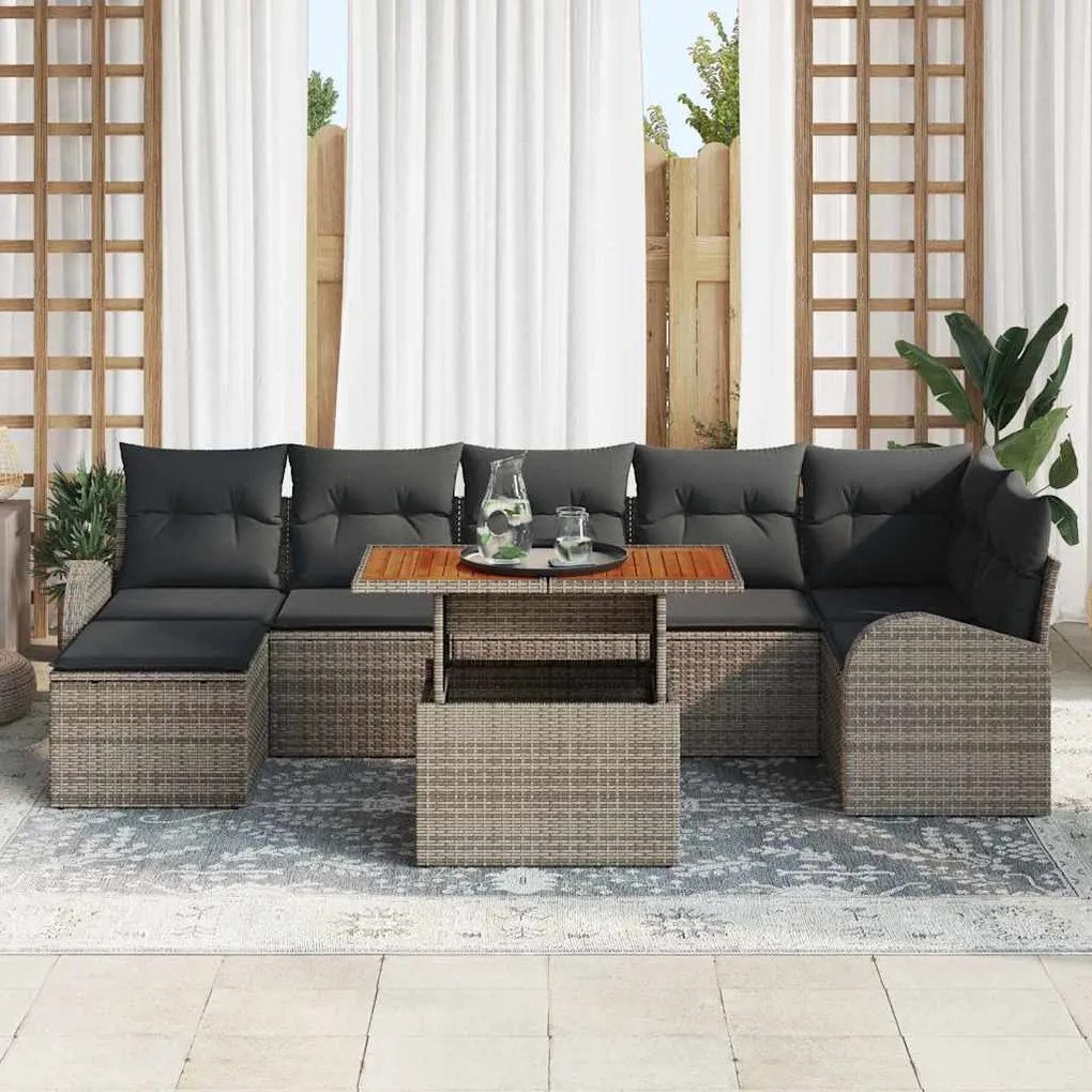 vidaXL Σετ Καναπέ Κήπου με μαξιλάρι 8 pcs Γκρι