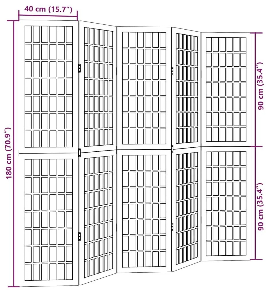 Διαχωριστικό Χώρου με 5 Πάνελ Λευκό από Μασίφ Ξύλο Παυλώνιας - Λευκό