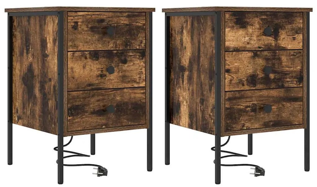 vidaXL Κομοδίνο 2 pcs Καπνιστή δρυς 42 x 41 x 61 εκ Επεξεργασμένο ξύλο