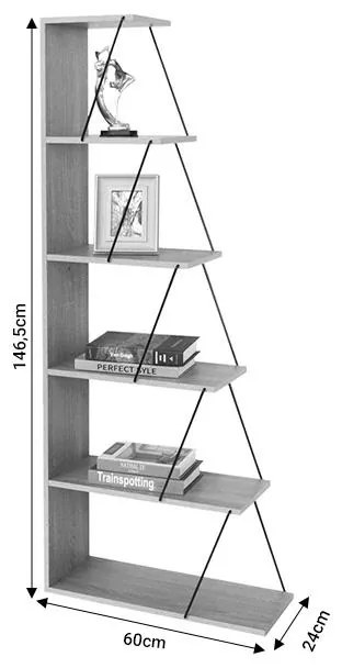 Βιβλιοθήκη Tars οακ-μαύρο 60x24x146.5εκ 60x24x146.5 εκ.