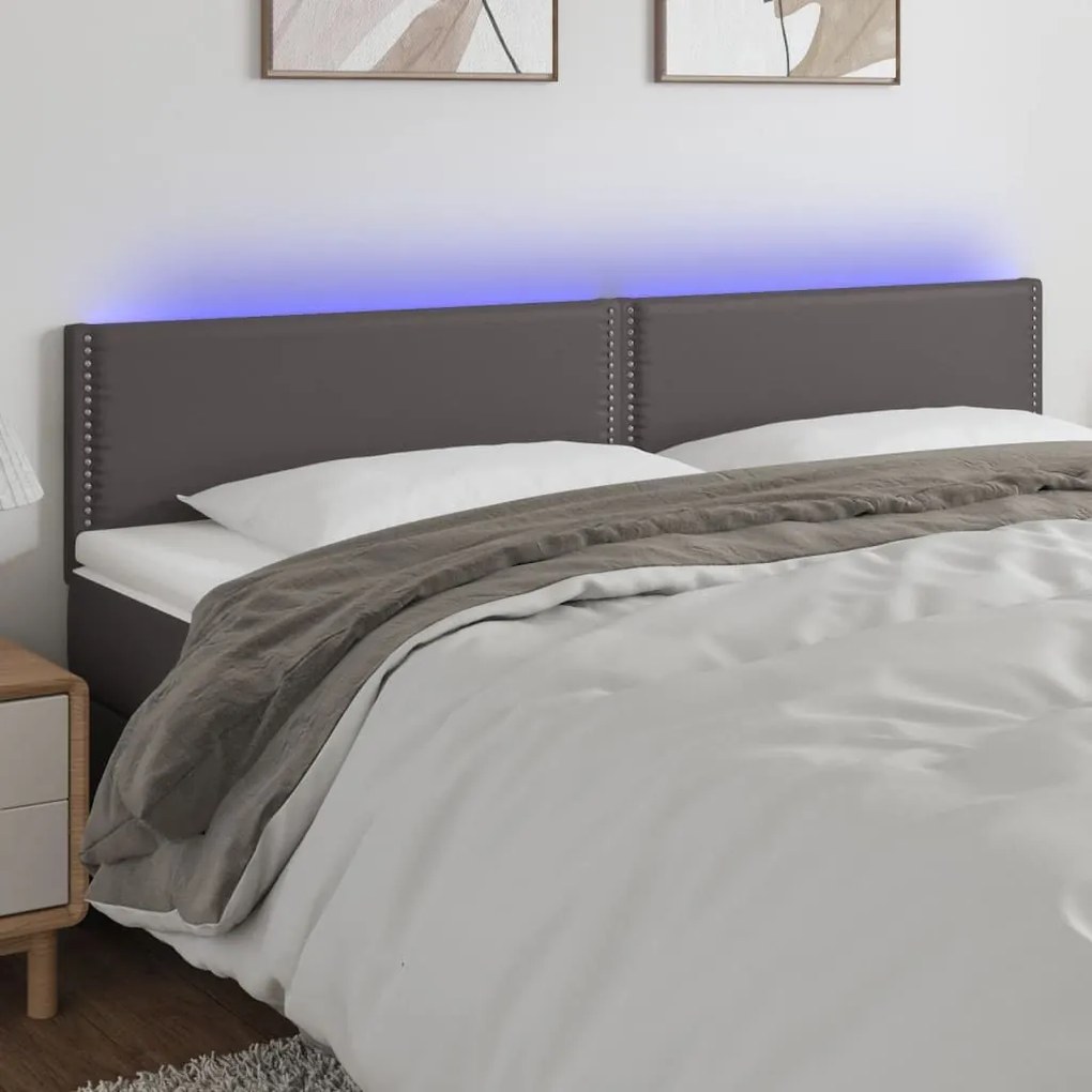 Κεφαλάρι Κρεβατιού LED Γκρι 180x5x78/88 εκ. από Συνθετικό Δέρμα - Γκρι