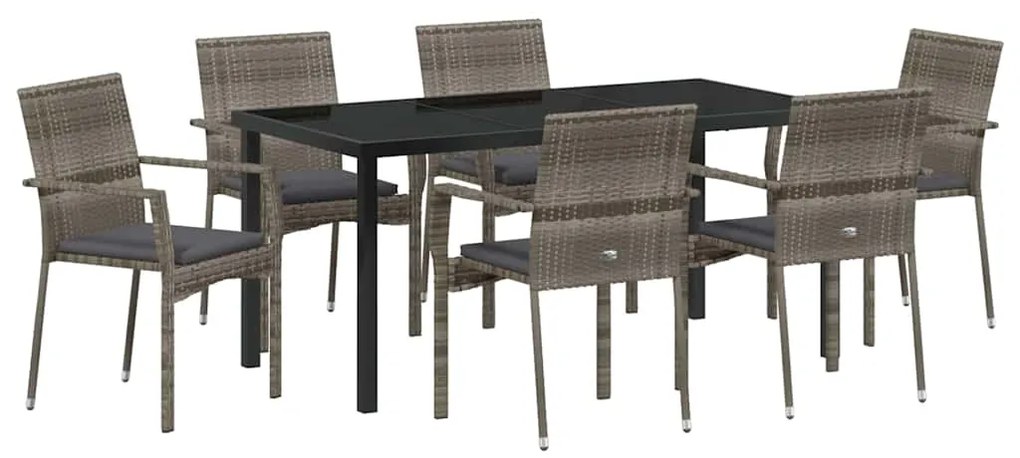 vidaXL Σέτ φαγητού για κήπο με μαξιλάρι 7 pcs Γκρι συνθετικό ρατάν