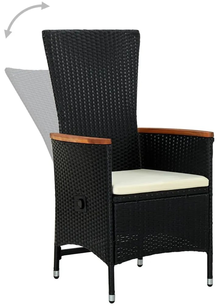 vidaXL Σετ Τραπεζαρίας Κήπου 7 Τεμαχίων Μαύρο με Μαξιλάρια