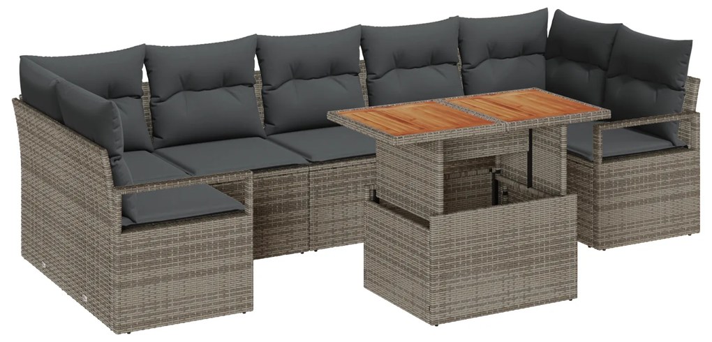 vidaXL Γκρι Σετ Καναπέ Κήπου 8 pcs Γκρι Μεγάλο Ρατάν και Πολυεστέρας