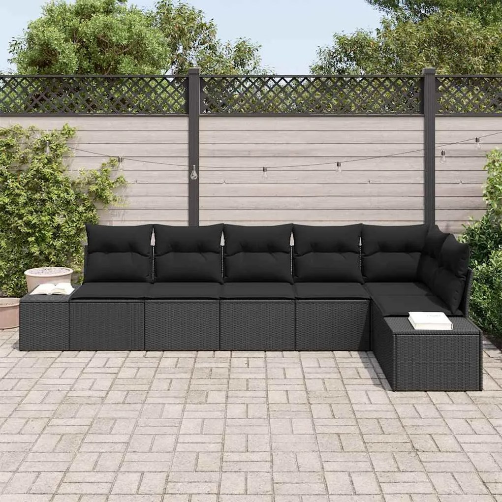 vidaXL Σετ Καναπέ Κήπου με μαξιλάρι 6 pcs Μαύρο Πολυ ράταν