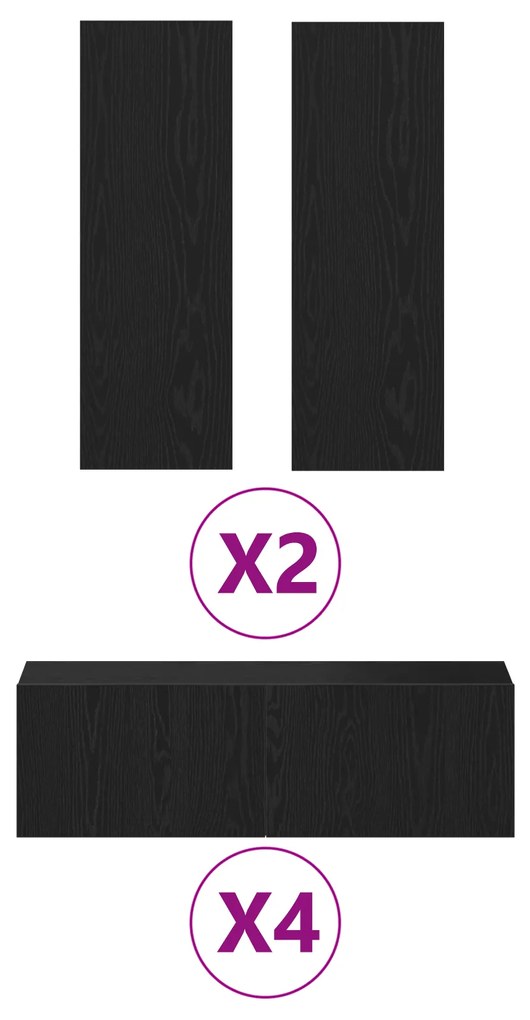 vidaXL Σετ τηλεόρασης 8 κομματιών τοίχο-τοποθετημένο σε μαύρη βελανιδιά από μηχανικά επεξεργασμένο ξύλο