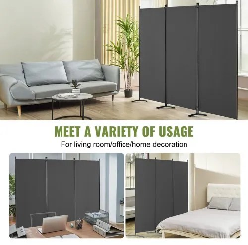 VEVOR Room Divider 3-Panel Folding Privacy Screen Fabric Partition Office Gray