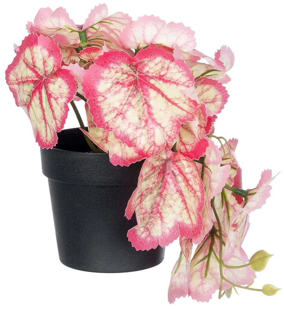 Τεχνητό Φυτό Σε Κασπώ Begonia 20948 Φ23x16cm Pink-White GloboStar Πολυαιθυλένιο,Ύφασμα