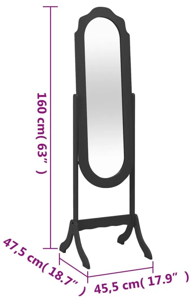 Καθρέπτης Επιδαπέδιος Μαύρος 45,5x47,5x160 εκ. Επεξ. Ξύλο - Μαύρο