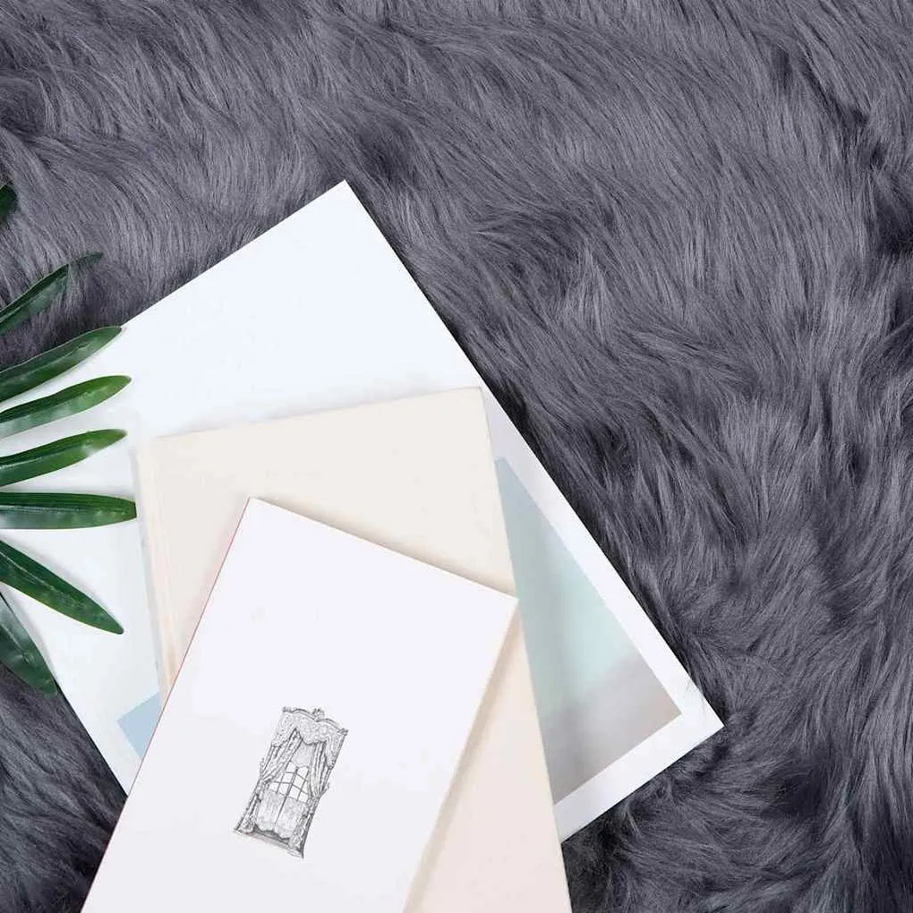 vidaXL Ψεύτικο Δέρμα Προβάτου Χαλί Tafalla Ανθρακί 120 x 120 cm