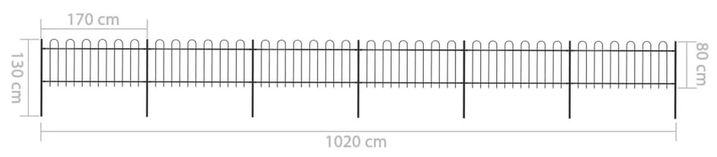 vidaXL Κάγκελα Περίφραξης με Κυκλική Κορυφή Μαύρα 10,2x0,8 μ. Ατσάλινα