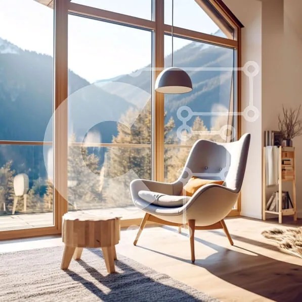 Intra Συλλεκτικό Ξύλινο Παζλ Plywood  4mm - Εκπληκτικό μοντέρνο σαλόνι με θέα στο βουνό Σε Ξύλινο Κουτί - Διαστάσεις Puzzle: 10x10 cm – 25 κομμάτια