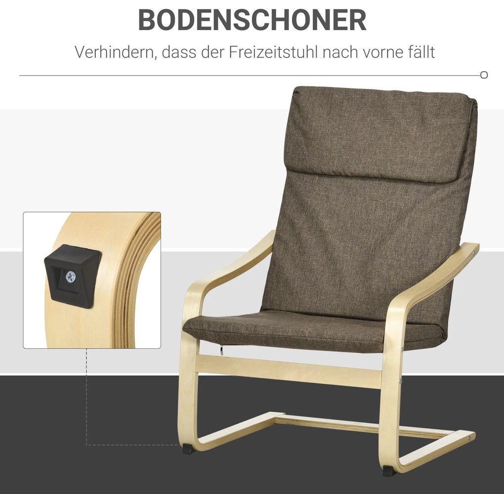 HOMCOM Πολυθρόνα με προσκέφαλο και μπράτσα, κάλυμμα με όψη λινό, ξύλινο πλαίσιο, Καφέ + Φυσικό