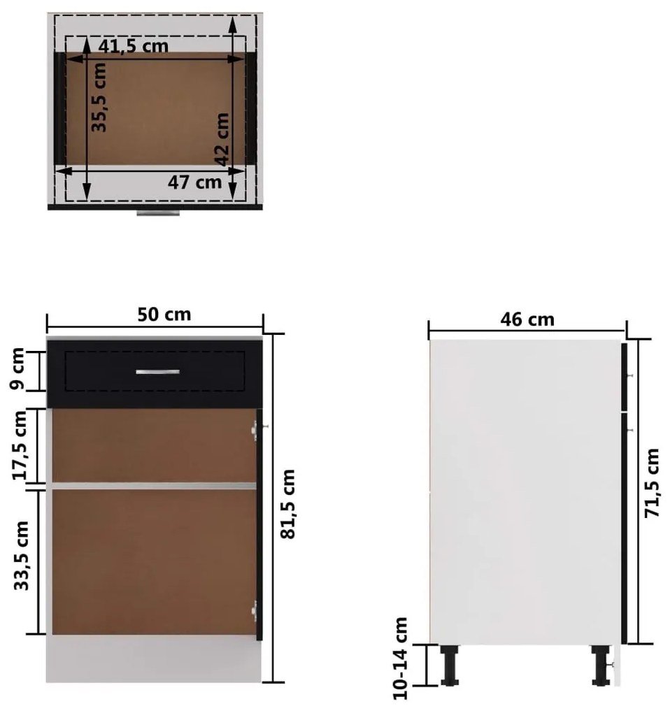 Ντουλάπι με Συρτάρι Μαύρο 50x46x81,5 εκ. Επεξ. Ξύλο - Μαύρο