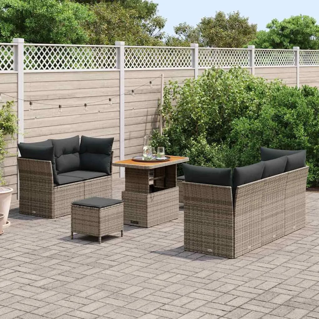 vidaXL Σετ Καναπέ Κήπου Ρυθμιζόμενο ύψος 8 pcs Γκρι συνθετικό ρατάν