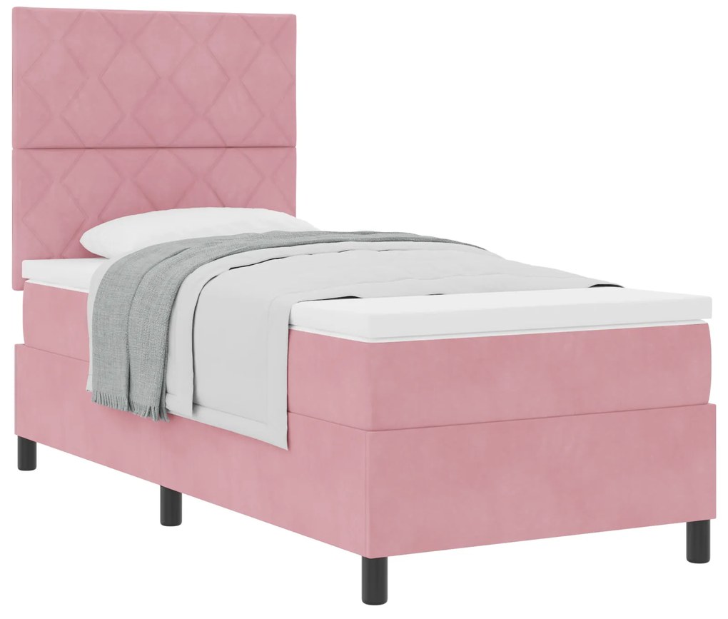 vidaXL Κρεβάτι με ελατήρια με στρώμα Ροζ 90 x 190 cm Βελούδο