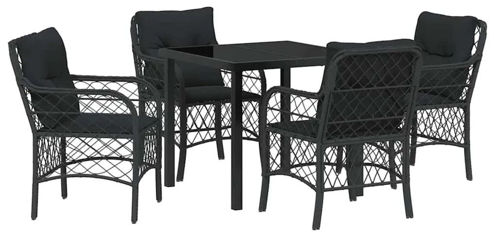 vidaXL Σέτ φαγητού για κήπο με μαξιλάρι 5 pcs Μαύρο συνθετικό ρατάν