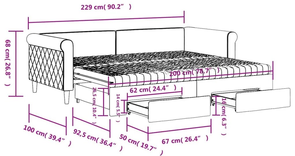 Καναπές Κρεβάτι Συρόμενος Ροζ 90x200 εκ. Βελούδινος &amp; Συρτάρια - Ροζ