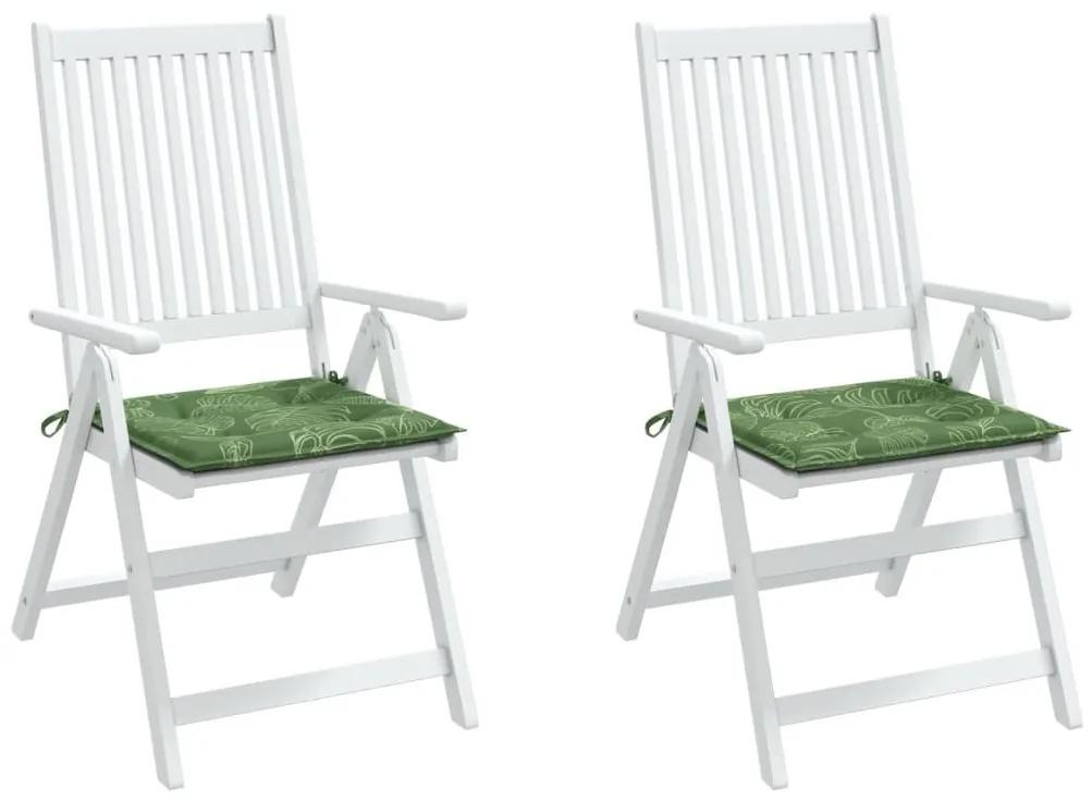 Μαξιλάρια Καρέκλας 2 τεμ. Σχέδιο Φύλλων 50x50x3 εκ. Υφασμάτινα - Πράσινο