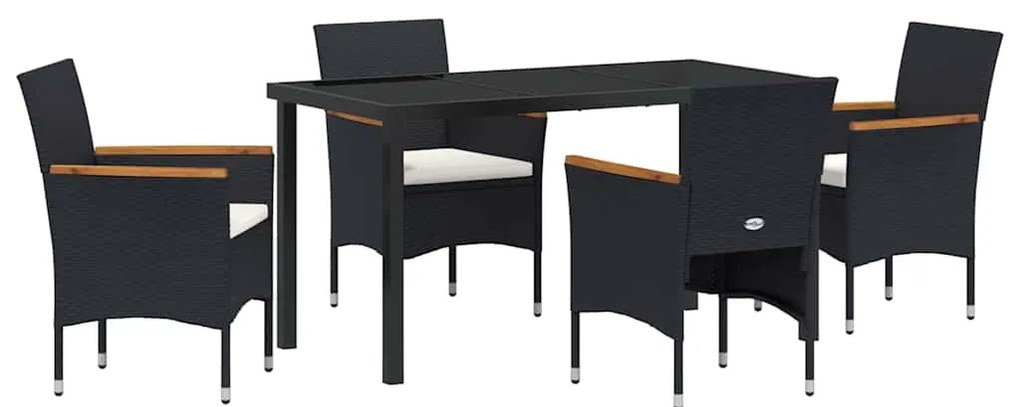vidaXL Σέτ φαγητού για κήπο με μαξιλάρι 5 pcs Μαύρο Πολυ ράταν