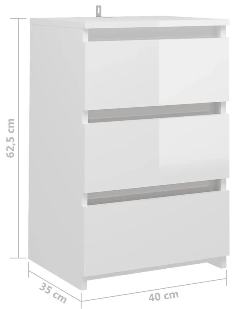 Κομοδίνo Γυαλιστερό Λευκό 40 x 35 x 62,5 εκ. από Μοριοσανίδα - Λευκό