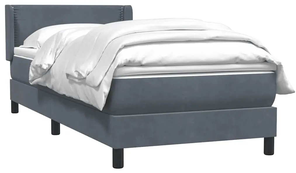 vidaXL Κρεβάτι Boxspring με Στρώμα Σκούρο Γκρι 90x210 εκ. Βελούδινο