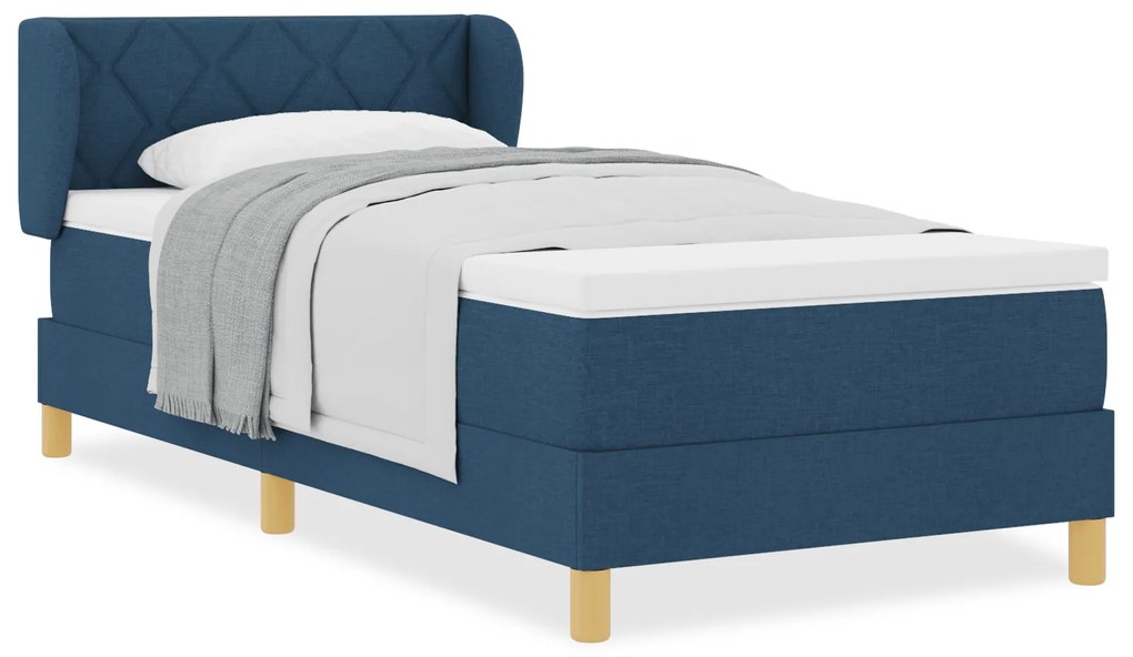 vidaXL Κρεβάτι Box Spring με Στρώμα Μπλε 90x200 εκ Υφασμάτινο