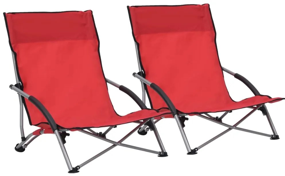 vidaXL Καρέκλες Παραλίας Πτυσσόμενες 2 τεμ. Κόκκινες Υφασμάτινες