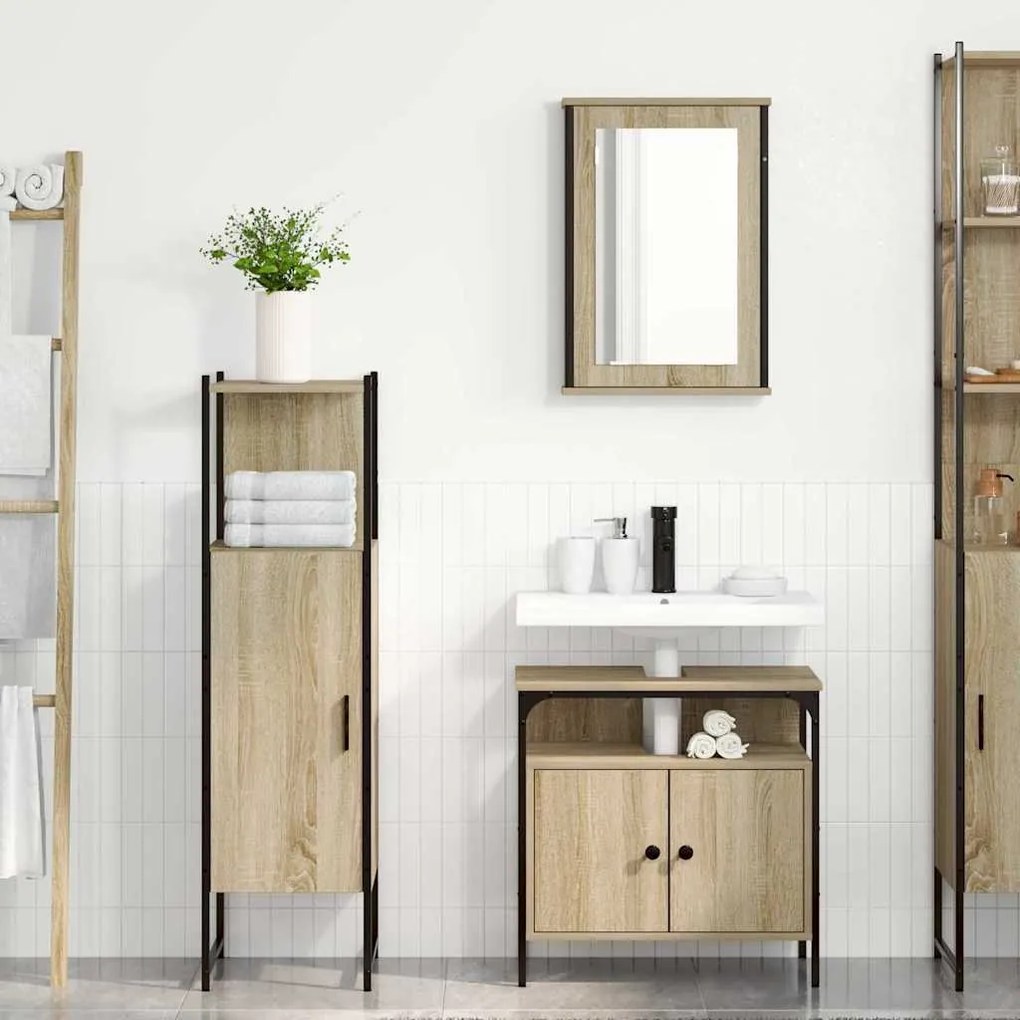 vidaXL Σετ Επίπλων Μπάνιου με ράφι 3 pcs Καφέ 33 x 33 x 120.5 εκ.