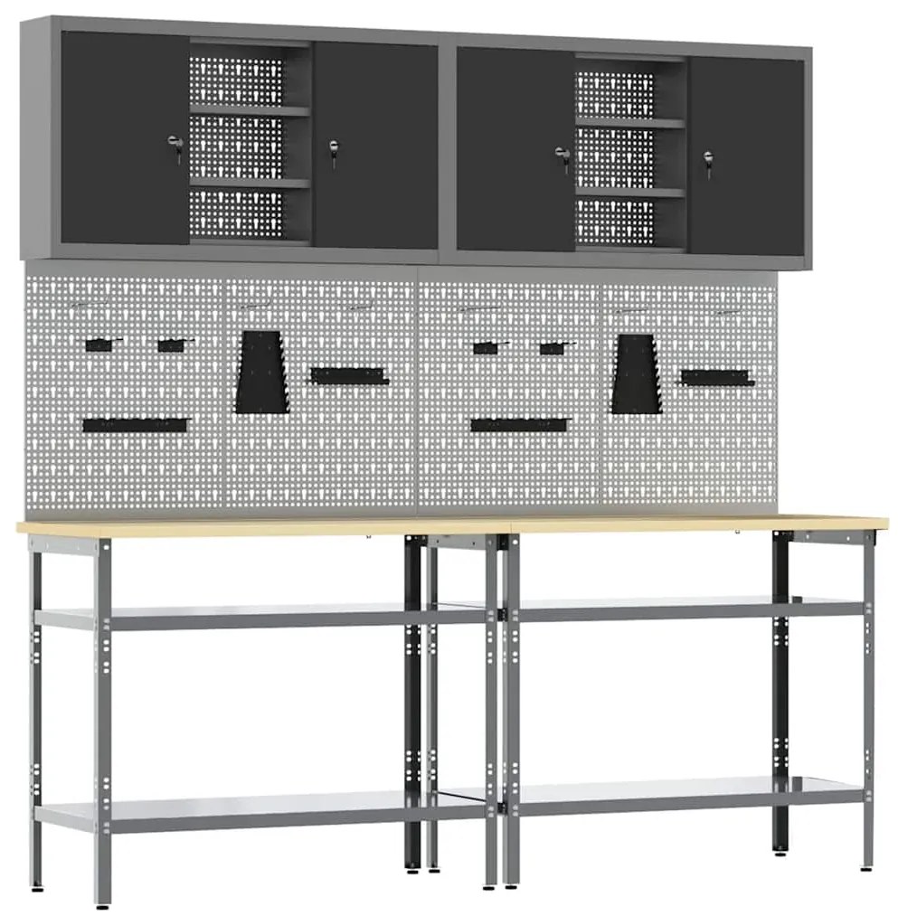 vidaXL Σετ πάγκου εργασίας με ράφι 8 pcs Γκρι 200 x 55 x 200 εκ Ατσάλι