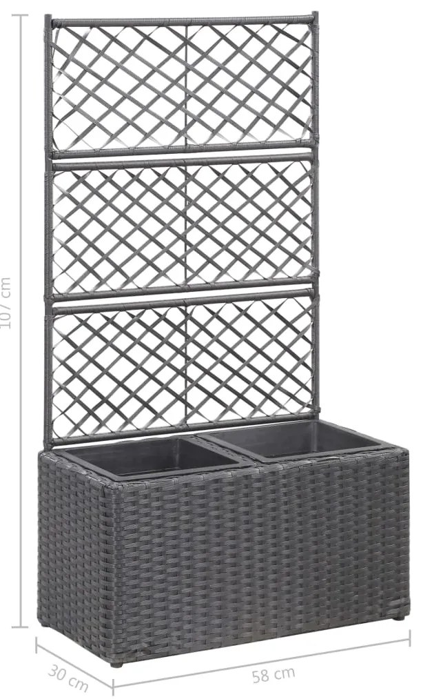 vidaXL Ζαρντινιέρα Υπερυψωμένη+Καφασωτό Μαύρη 58x30x107 εκ. Συνθ.Ρατάν