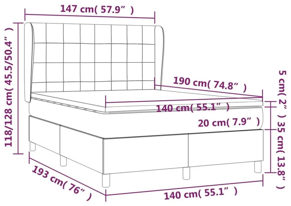 Κρεβάτι Boxspring με Στρώμα Ανοιχτό Γκρι 140x190 εκ. Βελούδινο - Γκρι