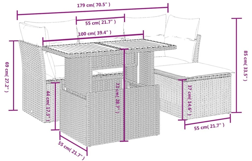 vidaXL Καναπές Κήπου 6 Τεμαχίων Μαύρο από Συνθετικό Ρατάν με Μαξιλάρια