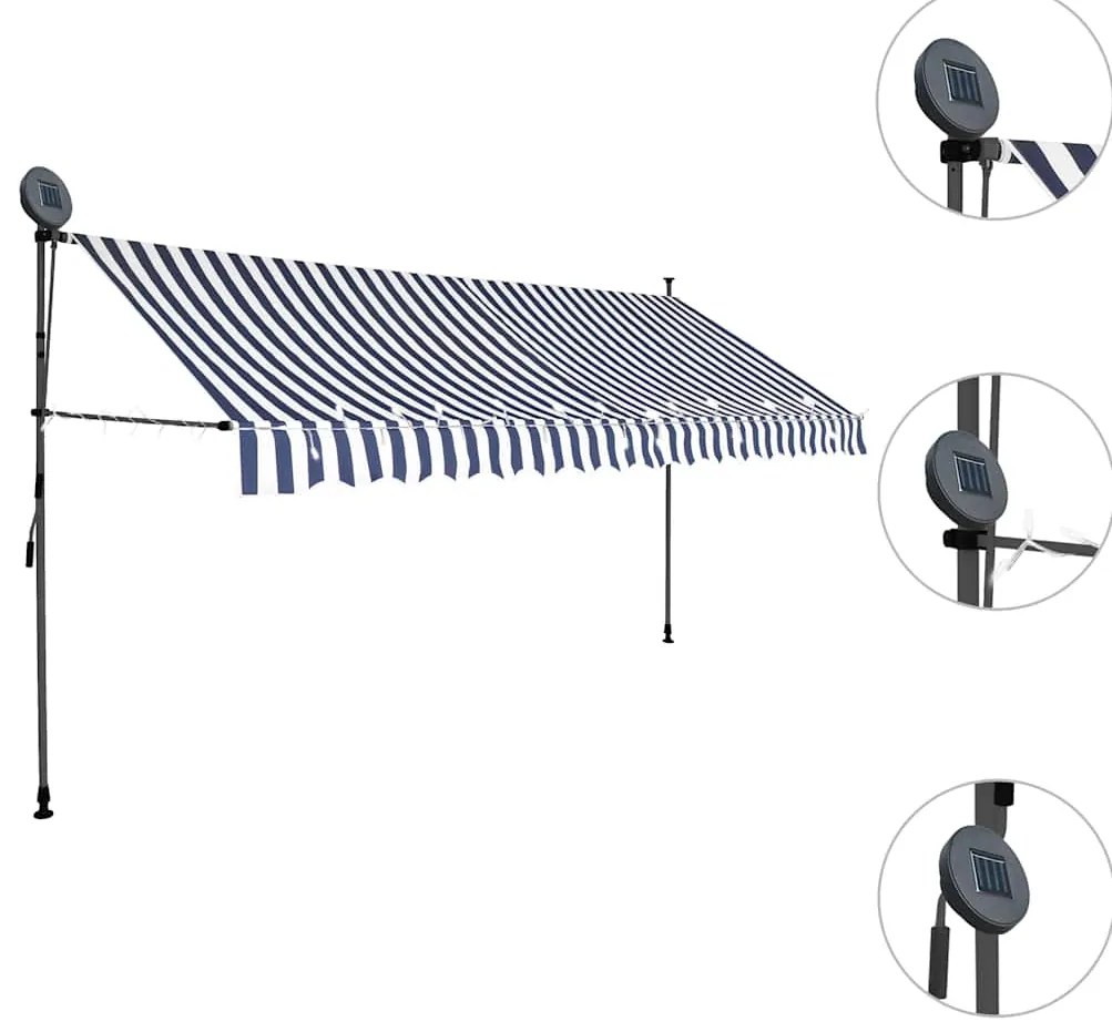 vidaXL Τέντα Συρόμενη Χειροκίνητη με LED Μπλε / Λευκό 400 εκ.